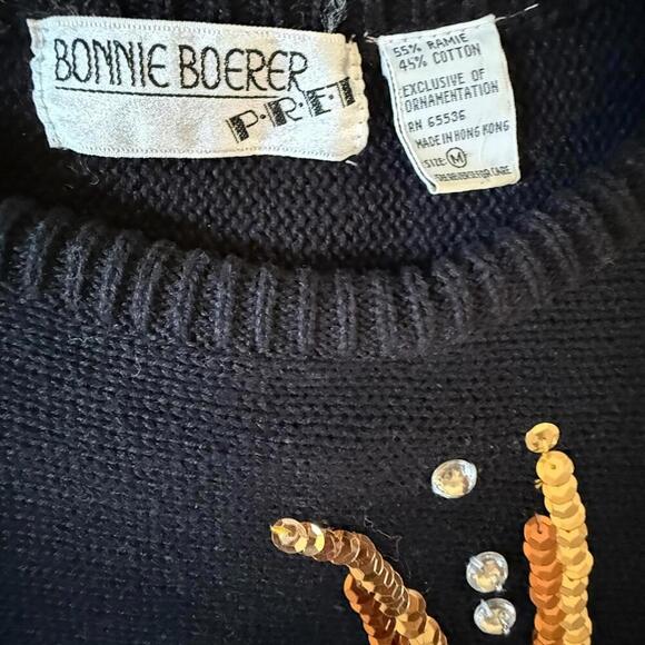 Vintage Bonnie Boerer PRÊT Art Deco Sweater Medium – Sequin Flapper Face Knit - Picture 3 of 7